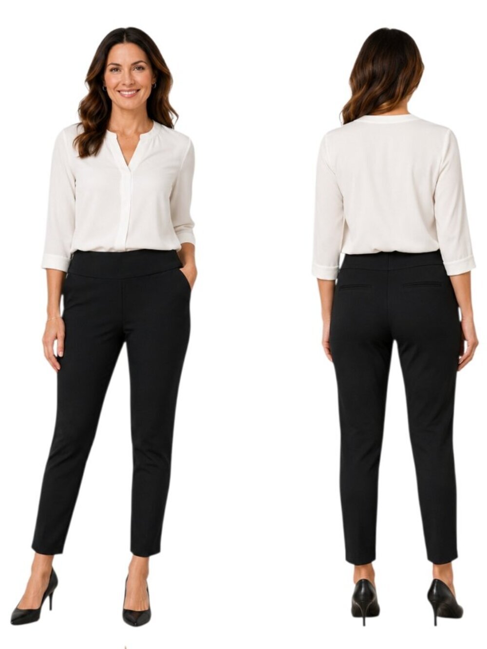 Dalia Womens Pull Ponte Pants 4-Way Stretch Fabric Black Small